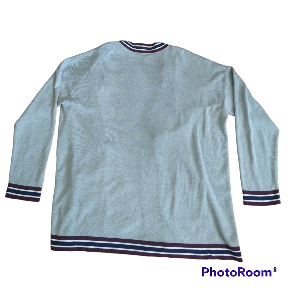 Halogen Gray Tri Stripe Border Open Front Cardiga… - image 3